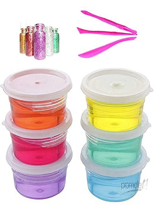Promote Trader Combo of 6 Crystal Slime with Free Glitter and Clay Tools for Kids Boys and Girls Age 3+ Years Magic Mud Surprise Gift Slime Putty - Image 1